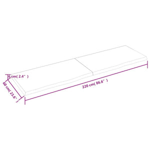 Ράφι Τοίχου 220x60x(2-6) εκ. από Ακατέργαστο Μασίφ Ξύλο Δρυός