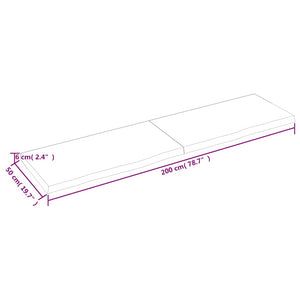 Ράφι Τοίχου Ανοιχτό Καφέ 200x50x(2-6)εκ. Επεξ. Μασίφ Ξύλο Δρυός