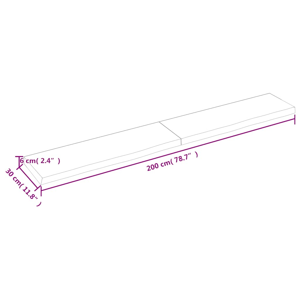 Ράφι Τοίχου Σκούρο Καφέ 200x30x(2-6) εκ. Επεξ. Μασίφ Ξύλο Δρυός