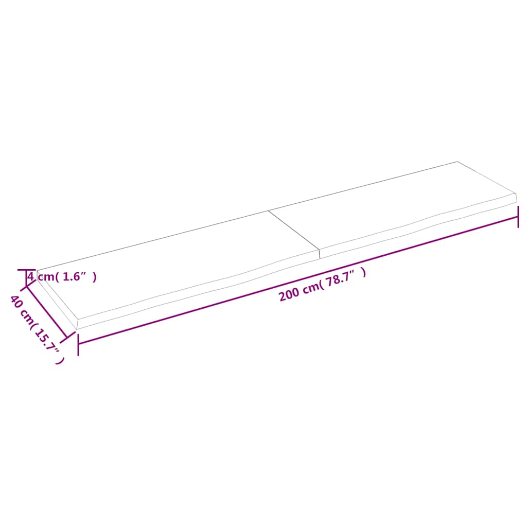 Ράφι Τοίχου Σκούρο Καφέ 200x40x(2-4) εκ. Επεξ. Μασίφ Ξύλο Δρυός