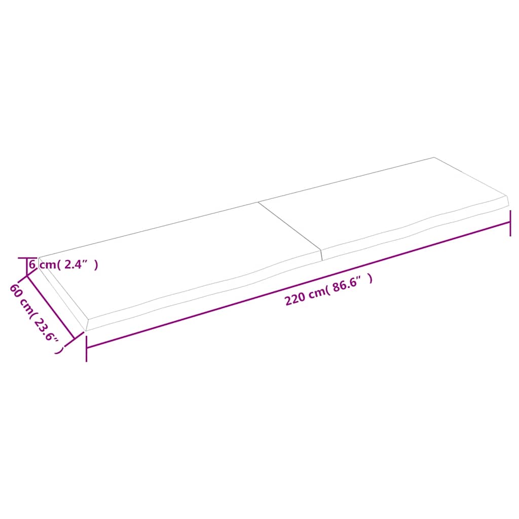 Ράφι Τοίχου Σκούρο Καφέ 220x60x(2-6) εκ. Επεξ. Μασίφ Ξύλο Δρυός