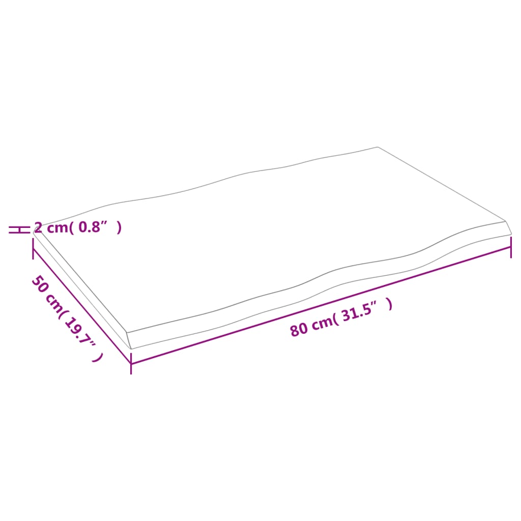 Επιφάνεια Τραπεζιού 80x50x2εκ. Ακατ. Μασίφ Ξύλο Δρυός Live Edge