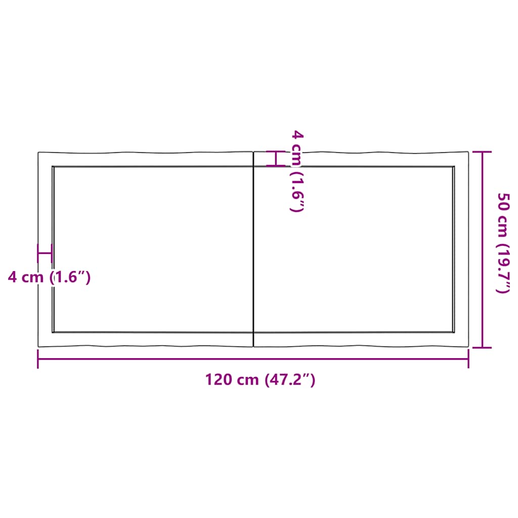 Επιφάνεια Τραπεζιού 120x50x(2-6) εκ. Ακατέργ. Μασίφ Ξύλο Δρυός