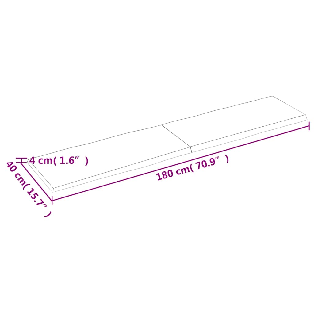 Επιφάνεια Τραπεζιού 180x40x(2-4) εκ. Ακατέργ. Μασίφ Ξύλο Δρυός