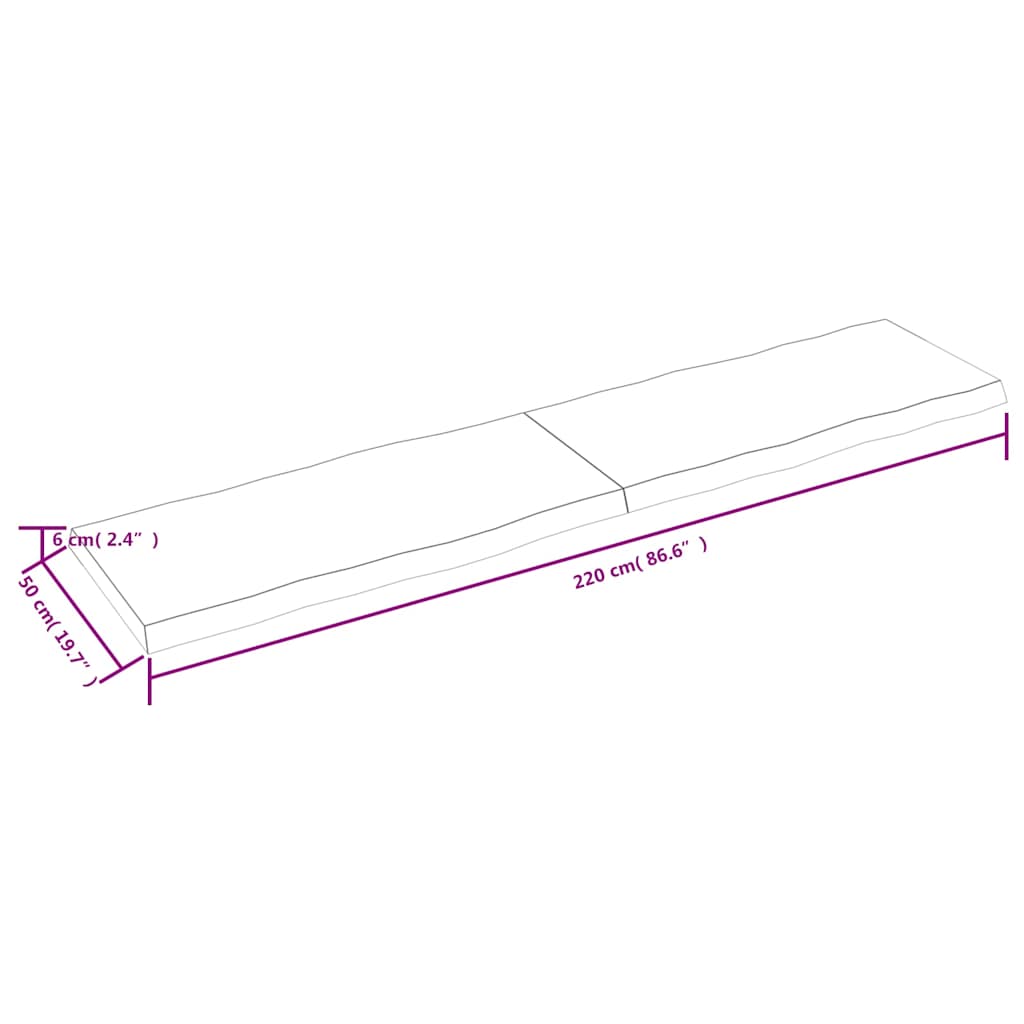Επιφάνεια Τραπεζιού 220x50x(2-6)εκ Ακατέργαστο Μασίφ Ξύλο Δρυός