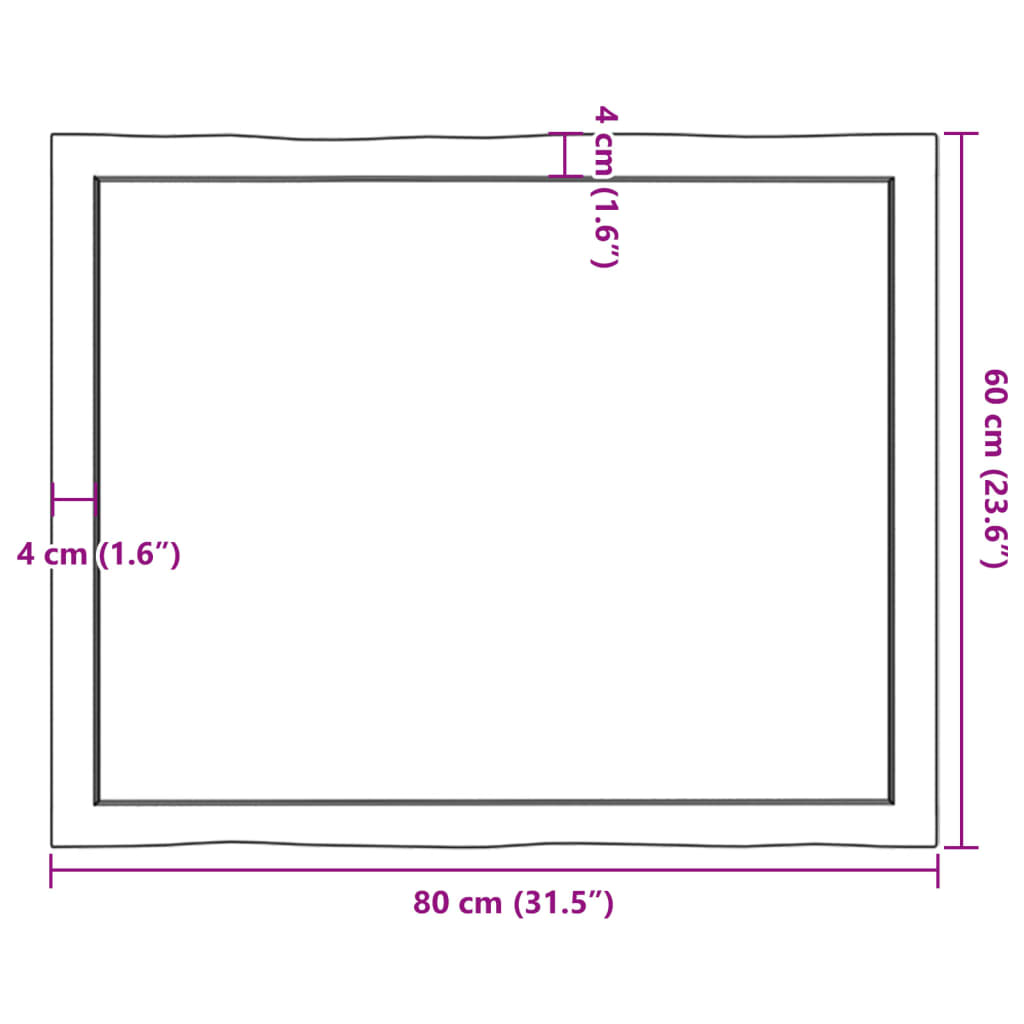 Επιφ Τραπεζιού Αν Καφέ 80x60x(2-4)εκ. Ακατέργ. Μασίφ Ξύλο Δρυός