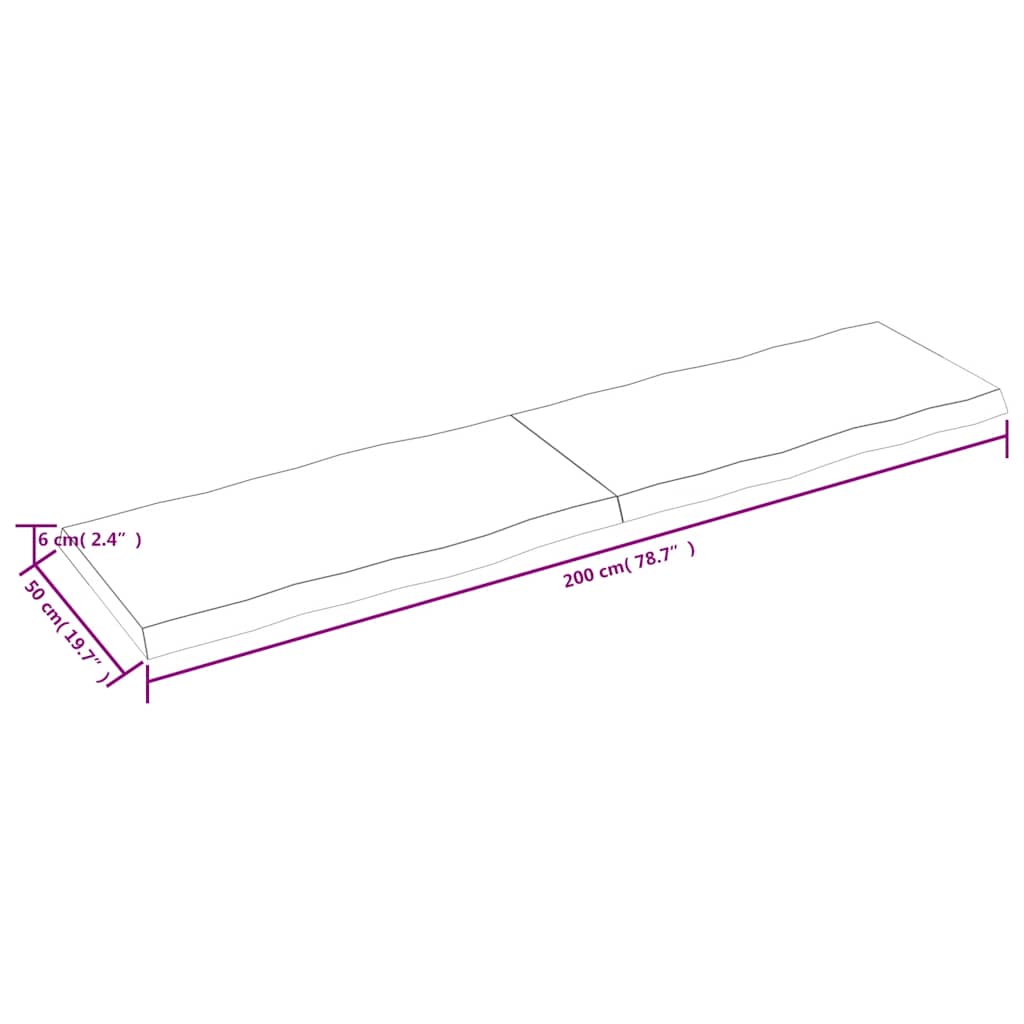 Επιφ Τραπεζιού Αν Καφέ 200x50x(2-6)εκ.Ακατέργ. Μασίφ Ξύλο Δρυός