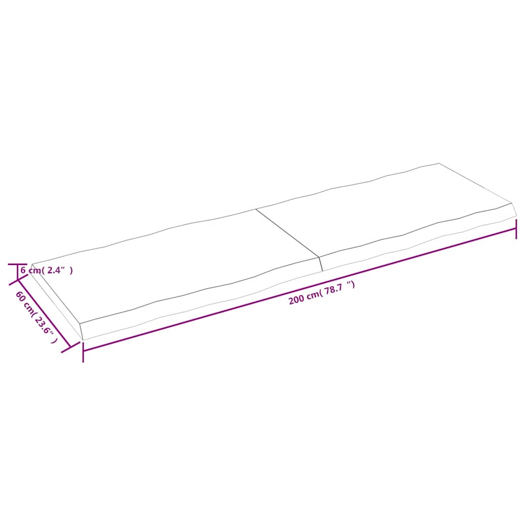 Επιφ Τραπεζιού Αν Καφέ 200x60x(2-6)εκ.Ακατέργ. Μασίφ Ξύλο Δρυός