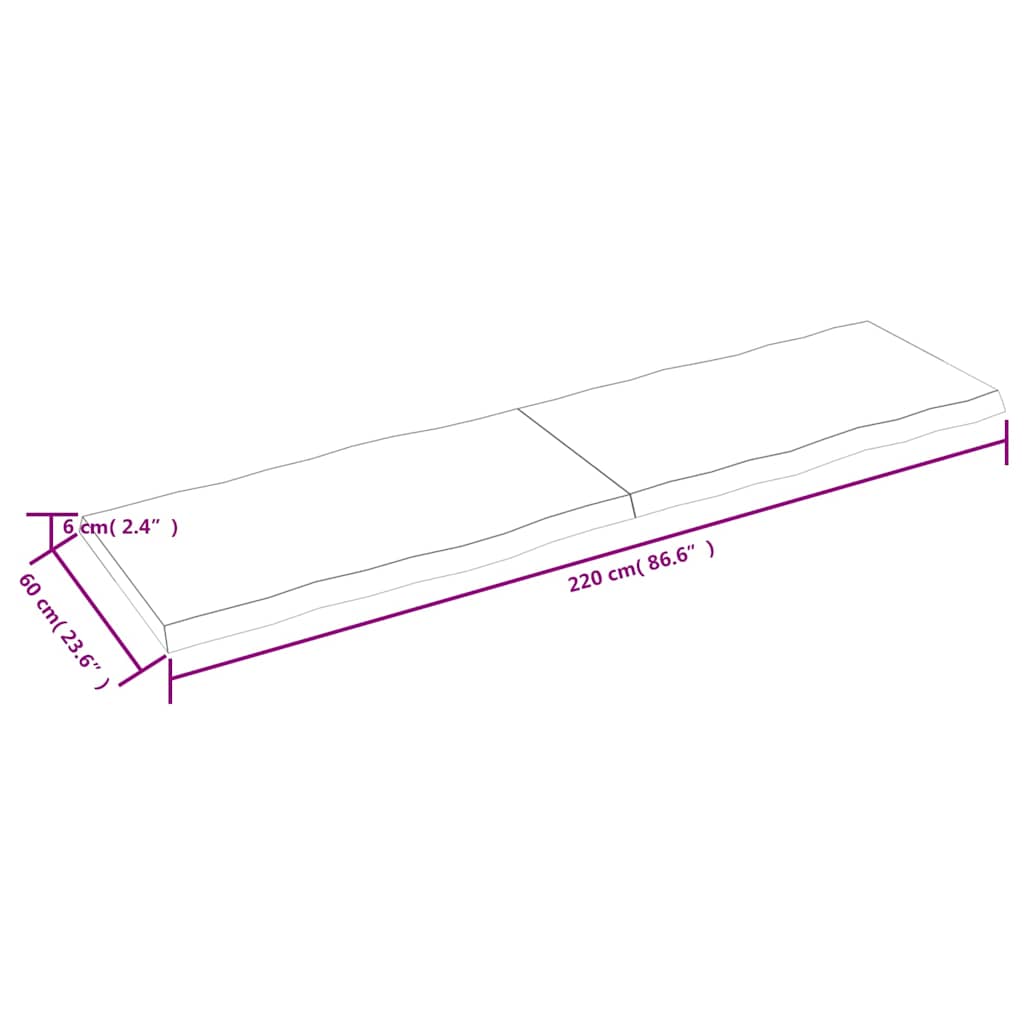 Επιφ Τραπεζιού Αν Καφέ 220x60x(2-6)εκ.Ακατέργ. Μασίφ Ξύλο Δρυός