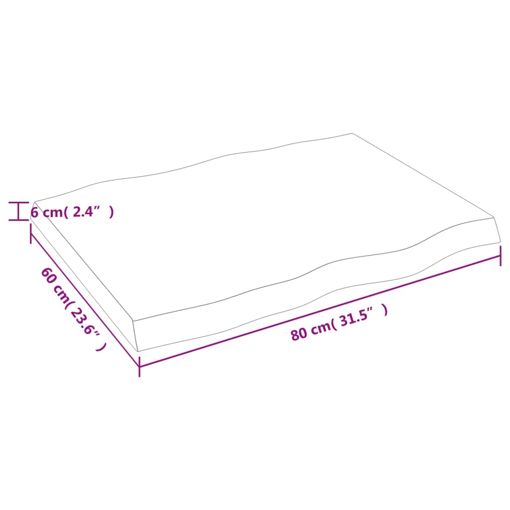 Επιφ Τραπεζιού Αν Καφέ 80x60x(2-6)εκ. Ακατέργ. Μασίφ Ξύλο Δρυός