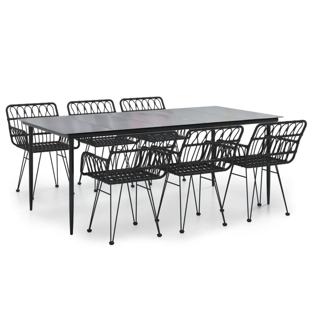 Σετ Τραπεζαρίας Κήπου 7 Τεμαχίων Μαύρο από Συνθετικό Ρατάν