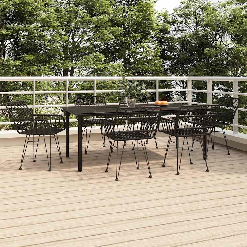 Σετ Τραπεζαρίας Κήπου 7 Τεμαχίων Μαύρο από Συνθετικό Ρατάν