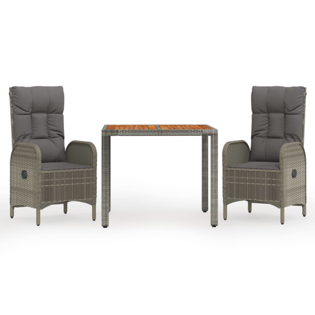 Σετ Τραπεζαρίας Κήπου 3 τεμ. Γκρι Συνθ. Ρατάν με Μαξιλάρια