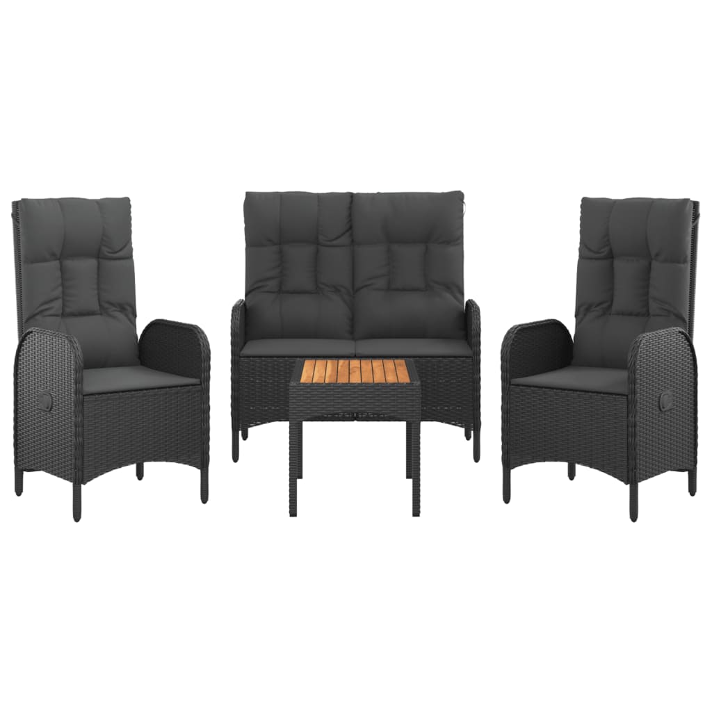 Σετ Τραπεζαρίας Κήπου με Μαξιλάρια 4 τεμ. Μαύρο από Συνθ. Ρατάν