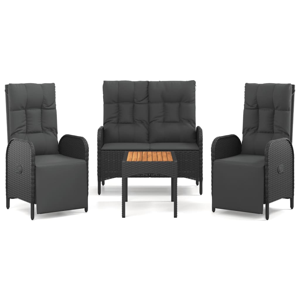 Σετ Τραπεζαρίας Κήπου με Μαξιλάρια 4 τεμ. Μαύρο από Συνθ. Ρατάν