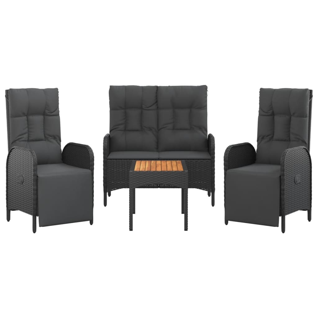 Σετ Τραπεζαρίας Κήπου με Μαξιλάρια 4 τεμ. Μαύρο από Συνθ. Ρατάν