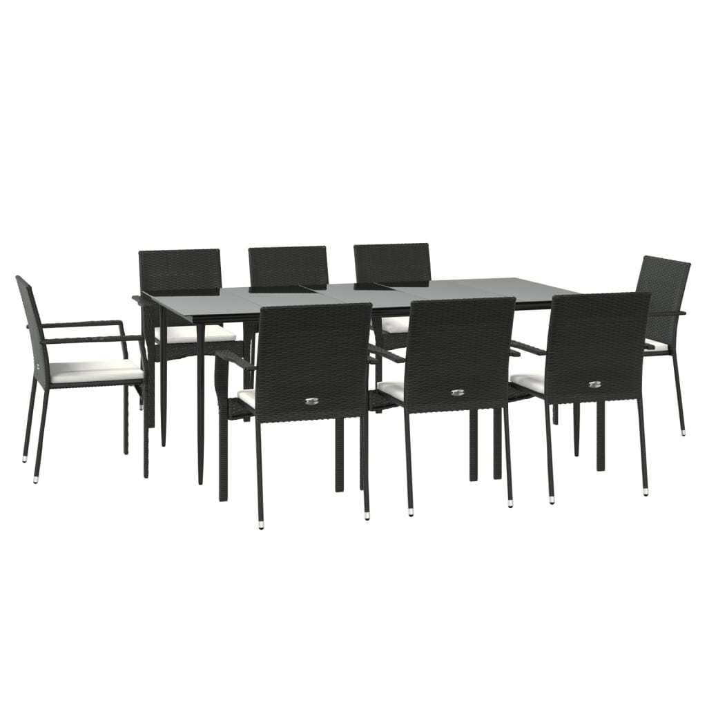 Σετ Τραπεζαρίας Κήπου 9 τεμ Μαύρο από Συνθ. Ρατάν με Μαξιλάρια