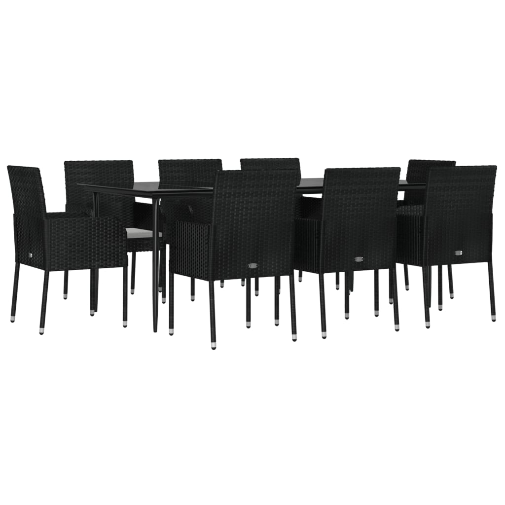 Σετ Τραπεζαρίας Κήπου 9 τεμ Μαύρο από Συνθ. Ρατάν με Μαξιλάρια