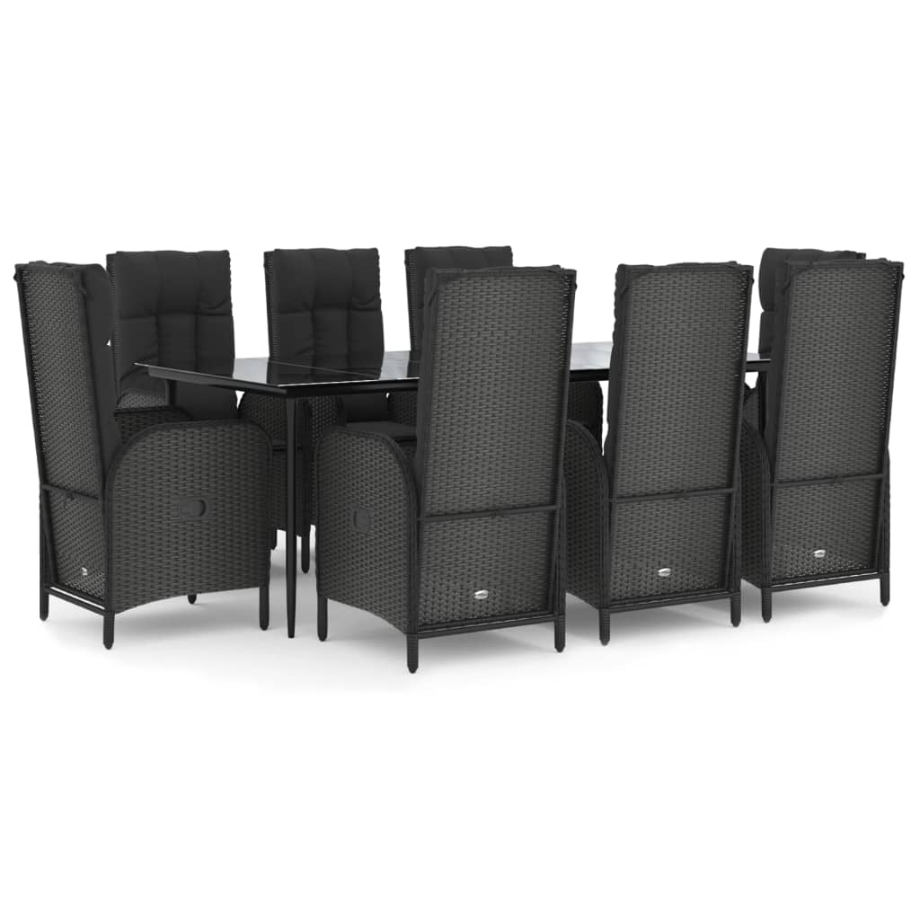 Σετ Τραπεζαρίας Κήπου 9 τεμ Μαύρο από Συνθ. Ρατάν με Μαξιλάρια