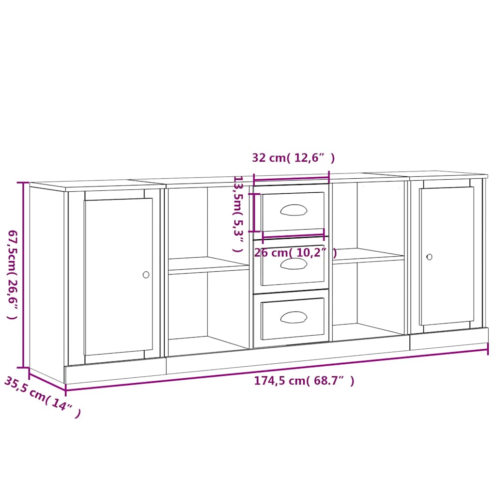 Ντουλάπια 3 τεμ. Γκρι Σκυροδέματος Επεξεργ. Ξύλο