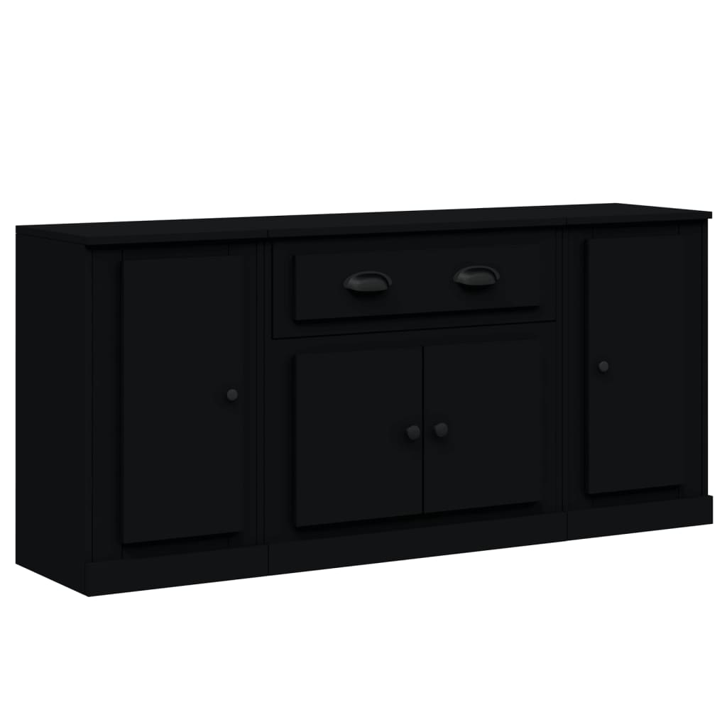 Ντουλάπι 3 τεμ. Μαύρο από Επεξεργασμένο Ξύλο