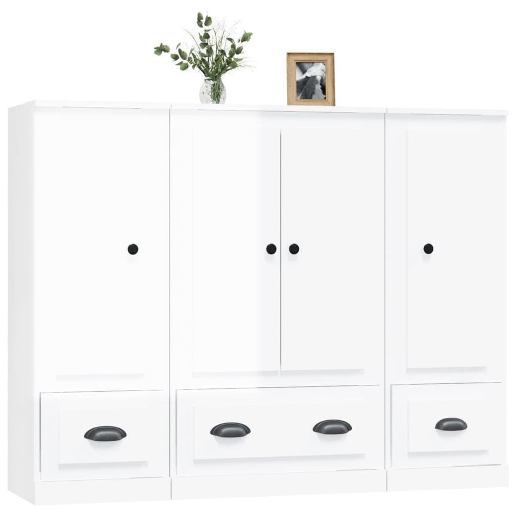 Ντουλάπια 3 τεμ. Γυαλιστερό λευκό από Επεξεργασμένο Ξύλο