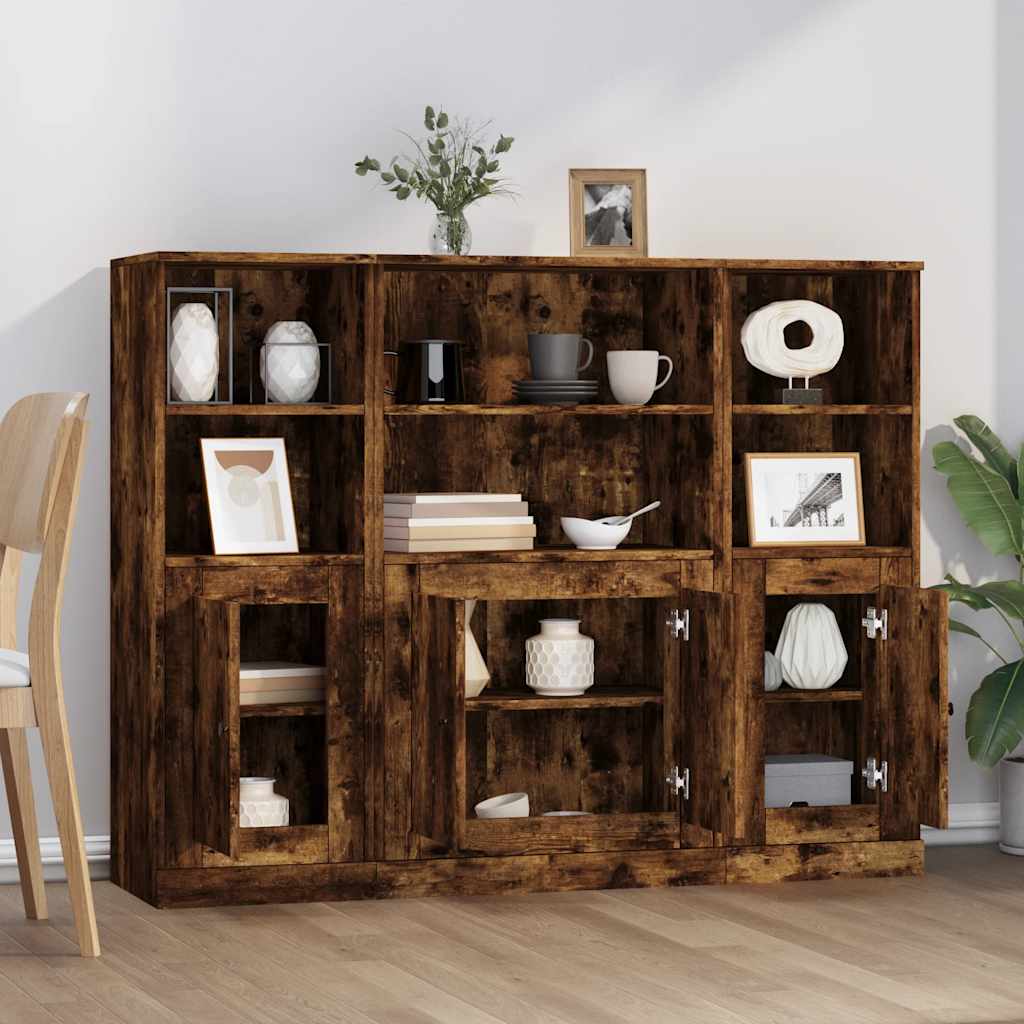 Ντουλάπια 3 τεμ. Καπνιστή Δρυς από Επεξεργασμένο Ξύλο