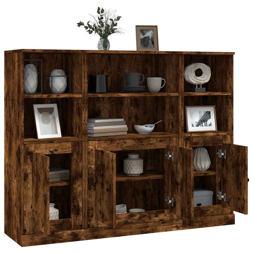 Ντουλάπια 3 τεμ. Καπνιστή Δρυς από Επεξεργασμένο Ξύλο