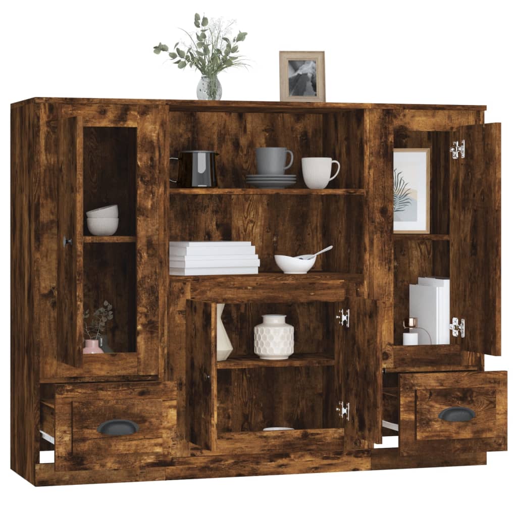 Ντουλάπια 3 τεμ. Καπνιστή Δρυς από Επεξεργασμένο Ξύλο