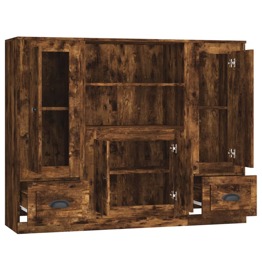 Ντουλάπια 3 τεμ. Καπνιστή Δρυς από Επεξεργασμένο Ξύλο