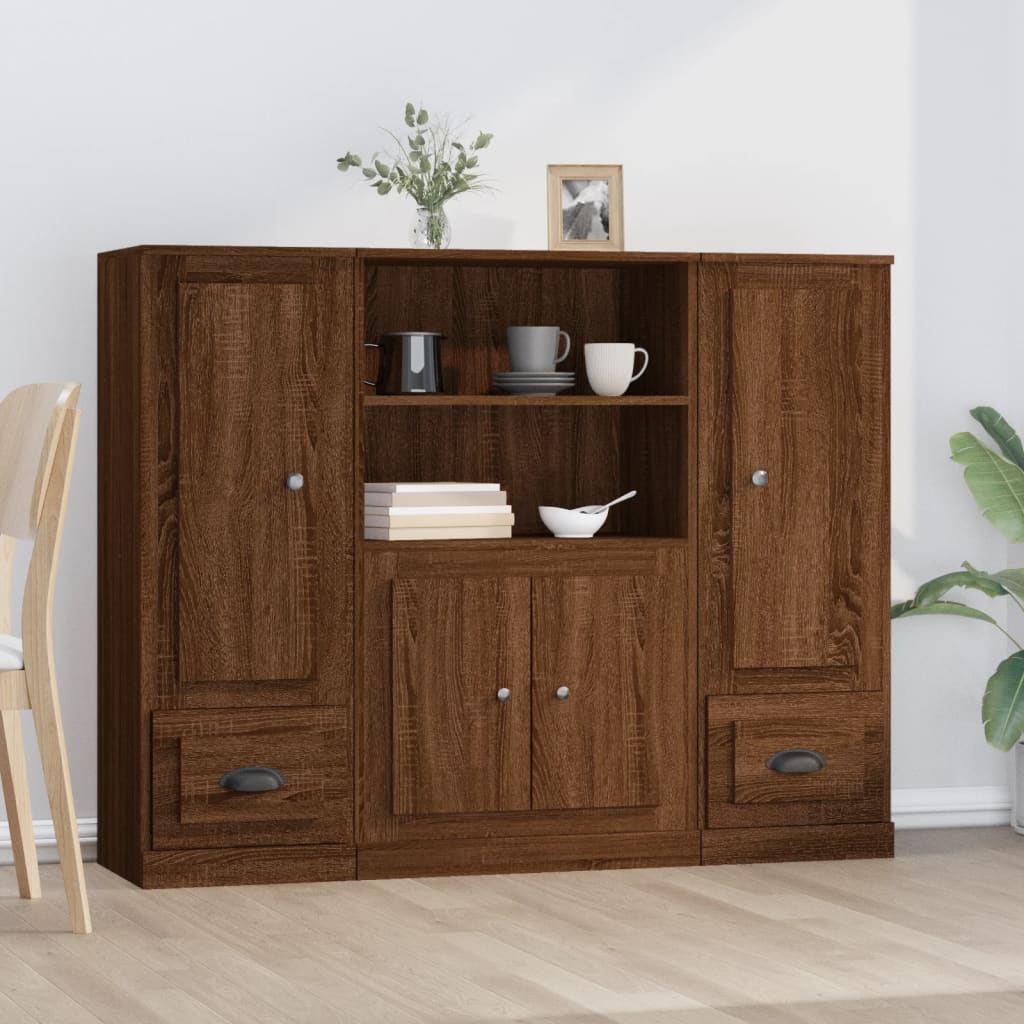 Ντουλάπια 3 τεμ. Καφέ δρυς από Επεξεργασμένο Ξύλο - Pakobazaar
