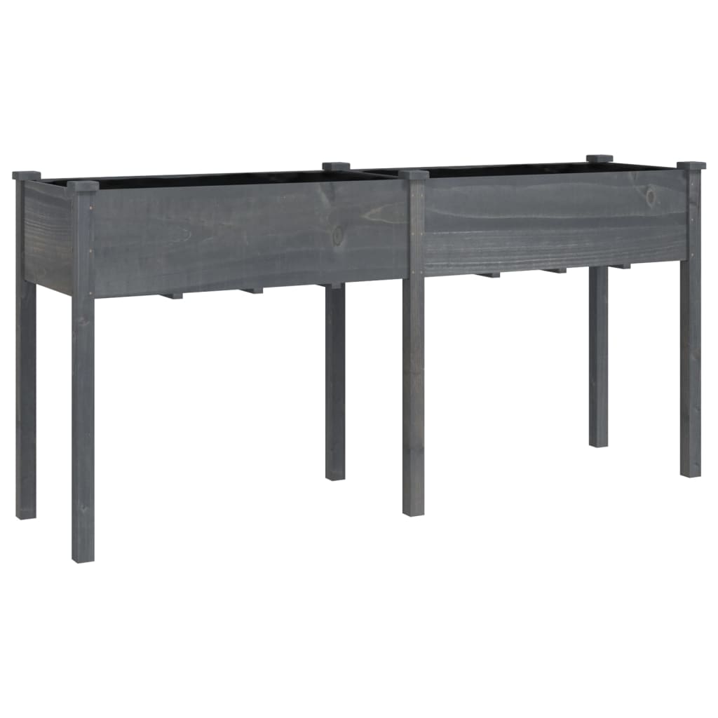 Γλάστρα με Επένδυση Γκρι 161x45x76 εκ. από Μασίφ Ξύλο Ελάτης
