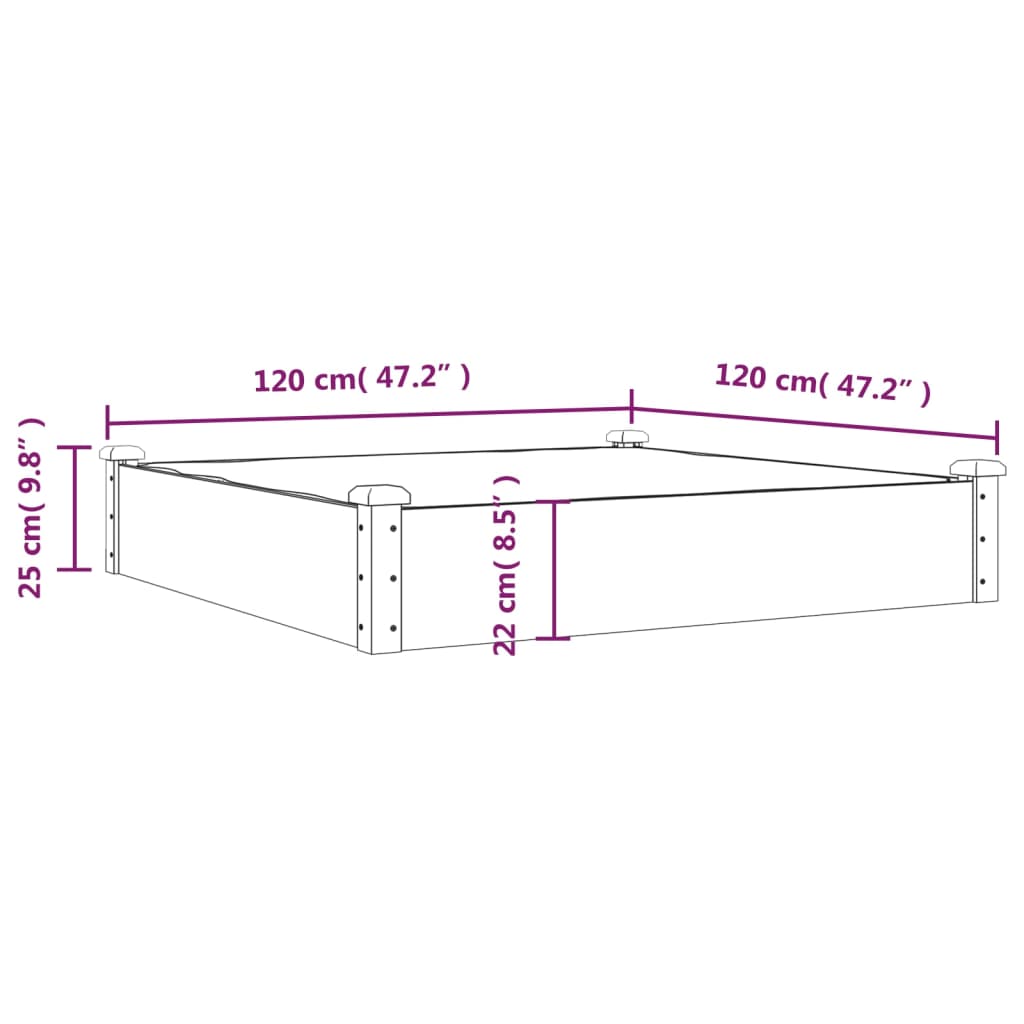 Ζαρντινιέρα Υπερυψ. με Επένδυση Καφέ 120x120x25 εκ. Μασίφ Ελάτη - Pakobazaar