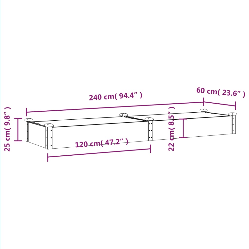 Ζαρντινιέρα Υπερυψ. με Επένδυση Καφέ 240x60x25 εκ. Μασίφ Ελάτη