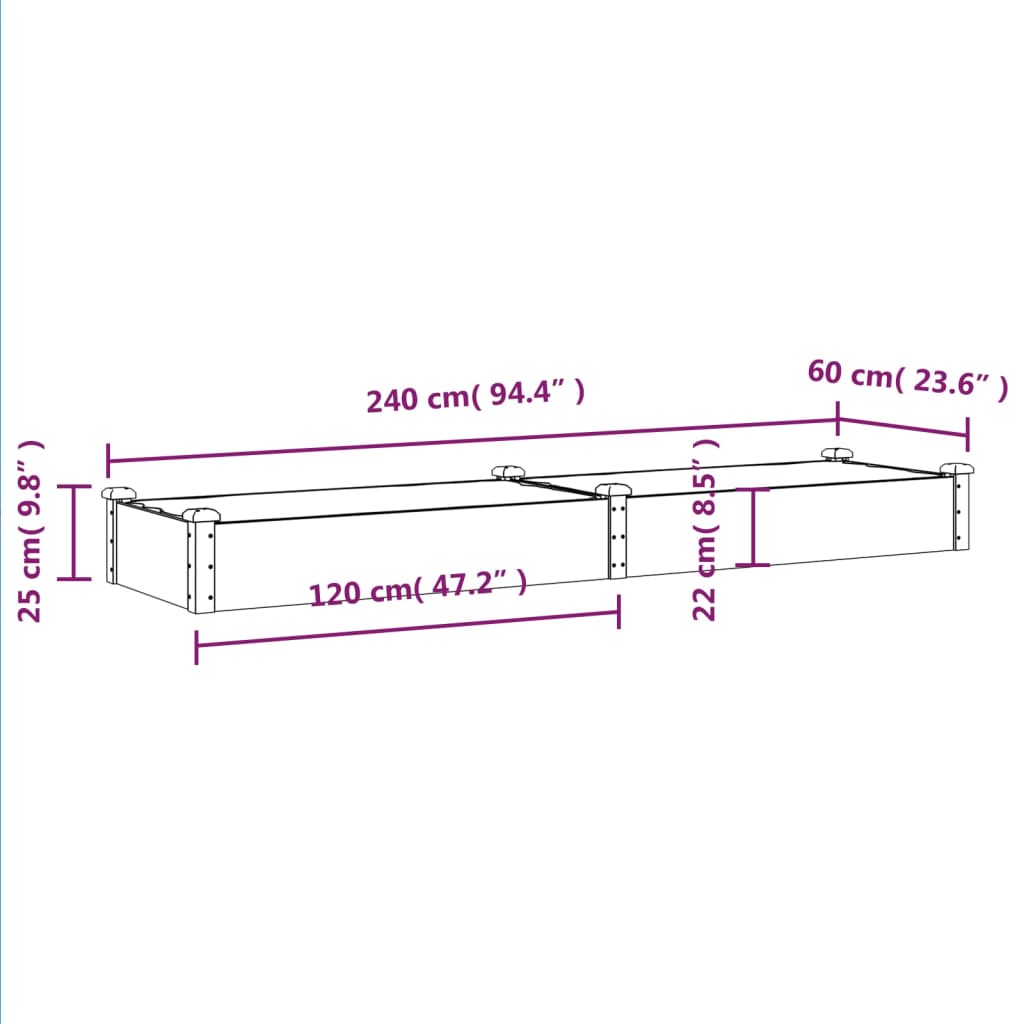 Ζαρντινιέρα Υπερυψ. με Επένδυση Γκρι 240x60x25 εκ. Μασίφ Ελάτη