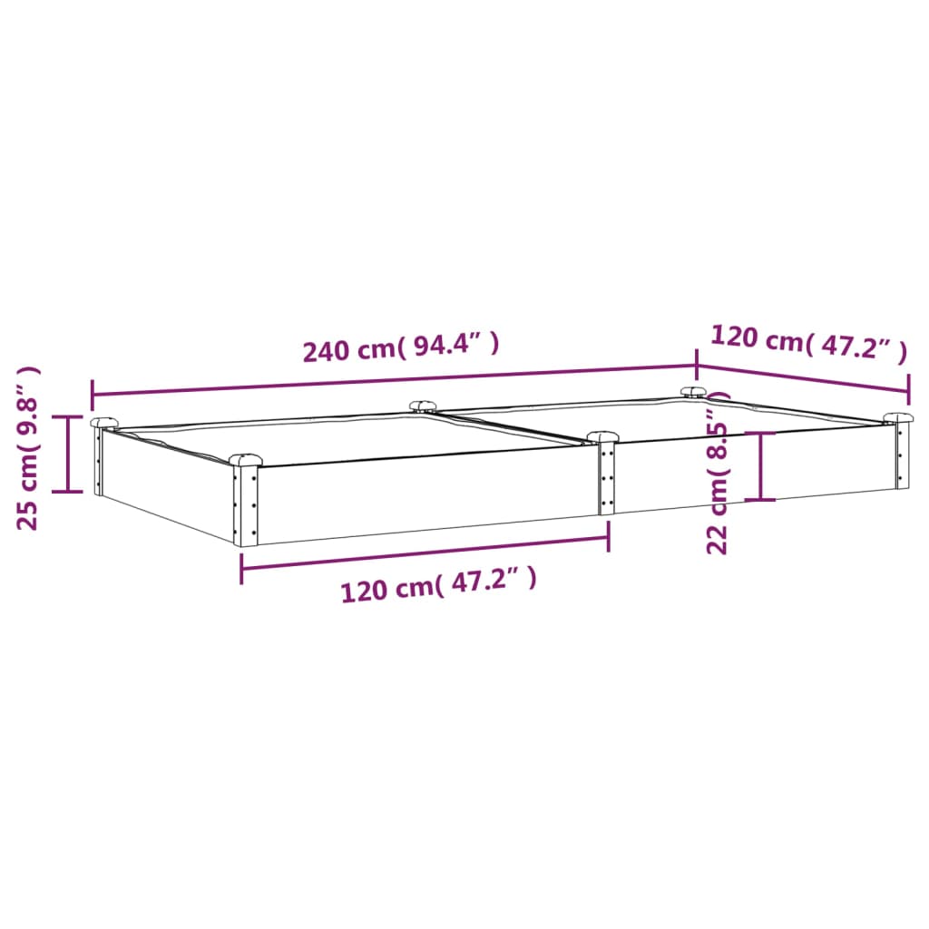 Ζαρντινιέρα Υπερυψ. με Επένδυση 240x120x25εκ. Μασίφ Ξύλο Ελάτης