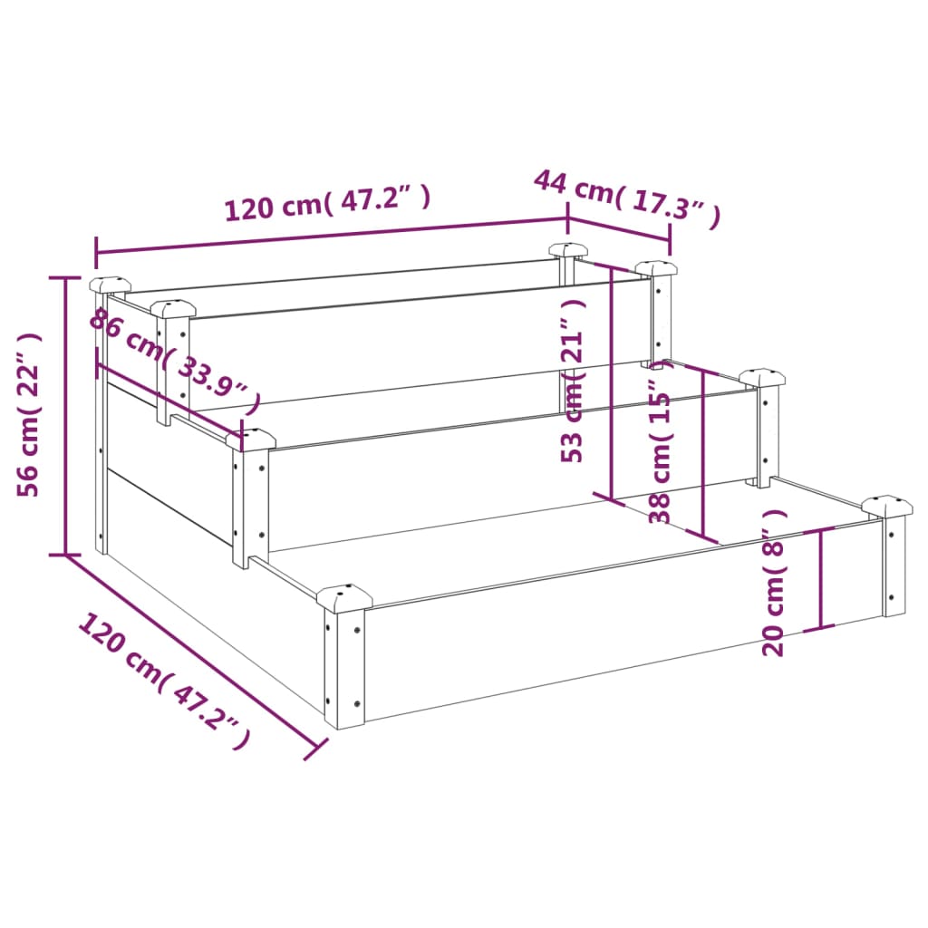 Ζαρντινιέρα Υπερυψωμένη Γκρι 120x120x56 εκ. Μασίφ Ξύλο Ελάτης