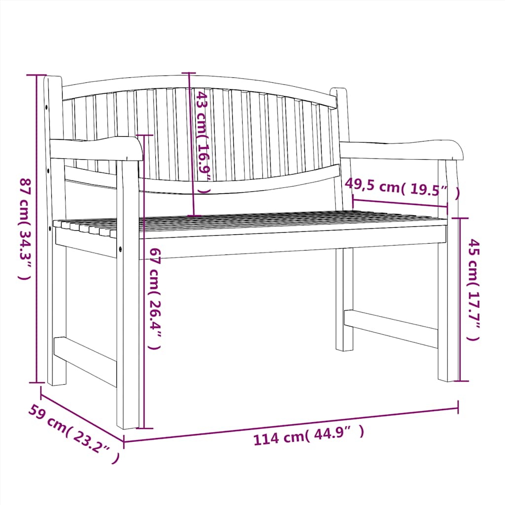 Παγκάκι Κήπου 114 x 59 x 87 εκ. από Μασίφ Ξύλο Teak - Pakobazaar