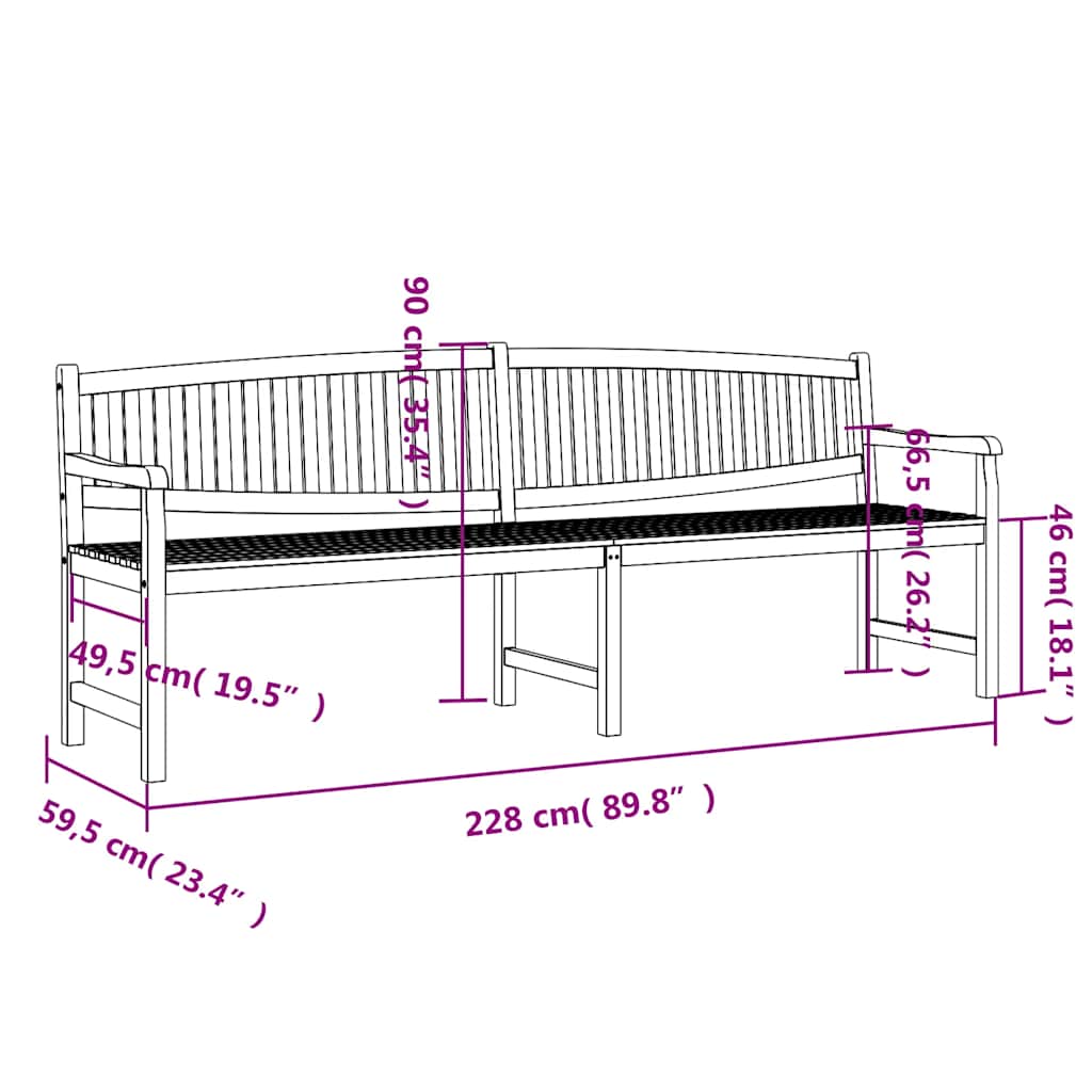 Παγκάκι Κήπου 228 x 59,5 x 90 εκ. από Μασίφ Ξύλο Teak - Pakobazaar