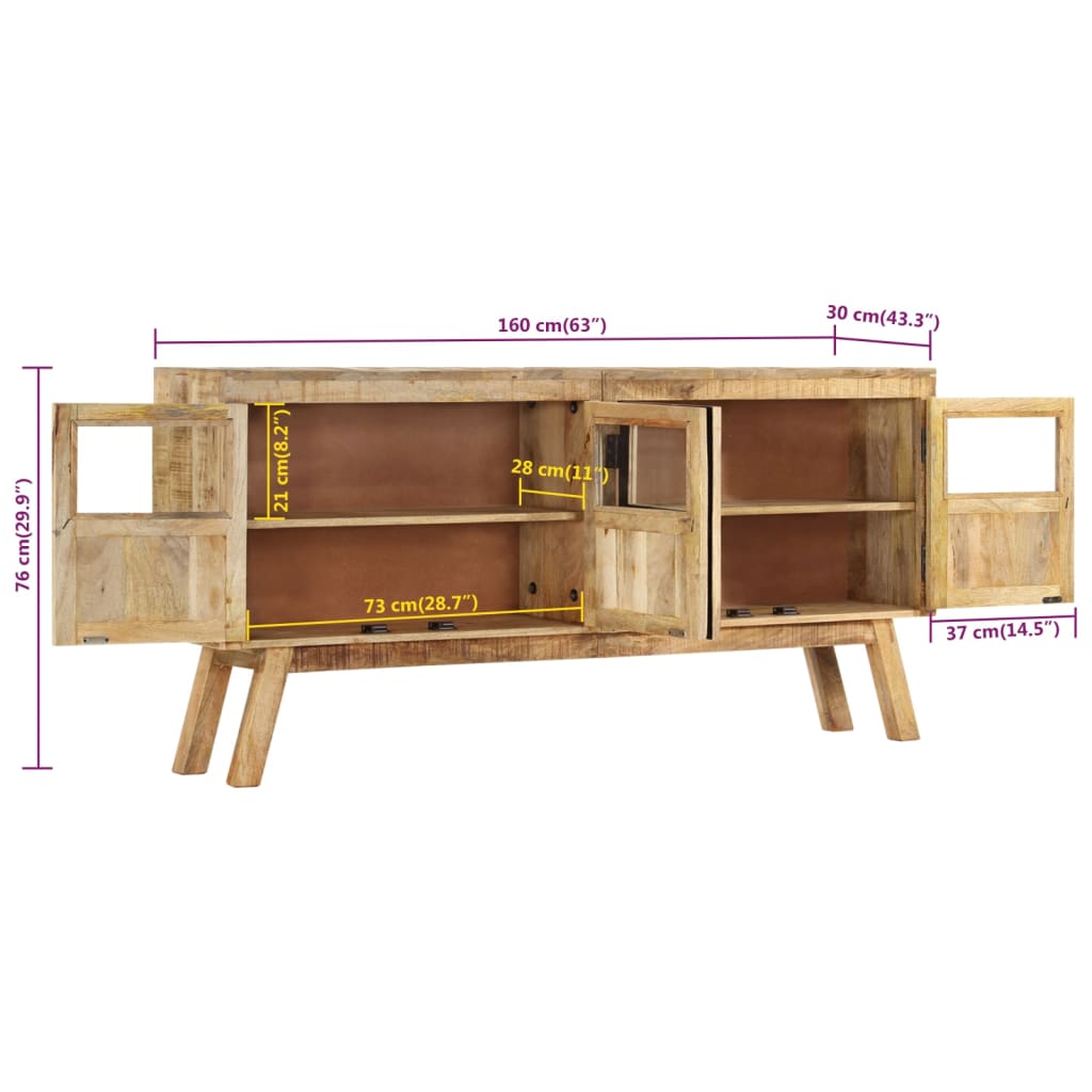 Μπουφές Καφέ/Μαύρο 160x30x76 εκ. Μασίφ Ξύλο Μάνγκο