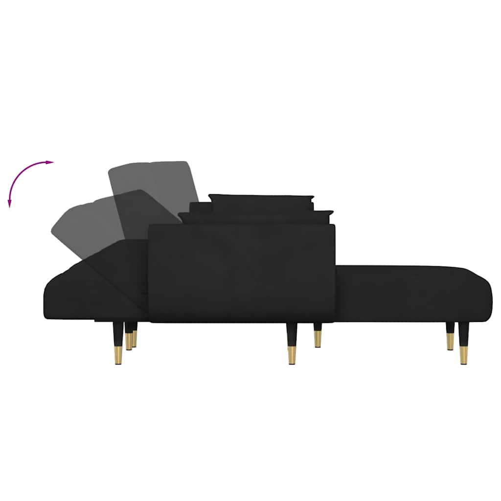 Καναπές Κρεβάτι Γωνιακός Μαύρος 275 x 140 x 70 εκ. Βελούδινος