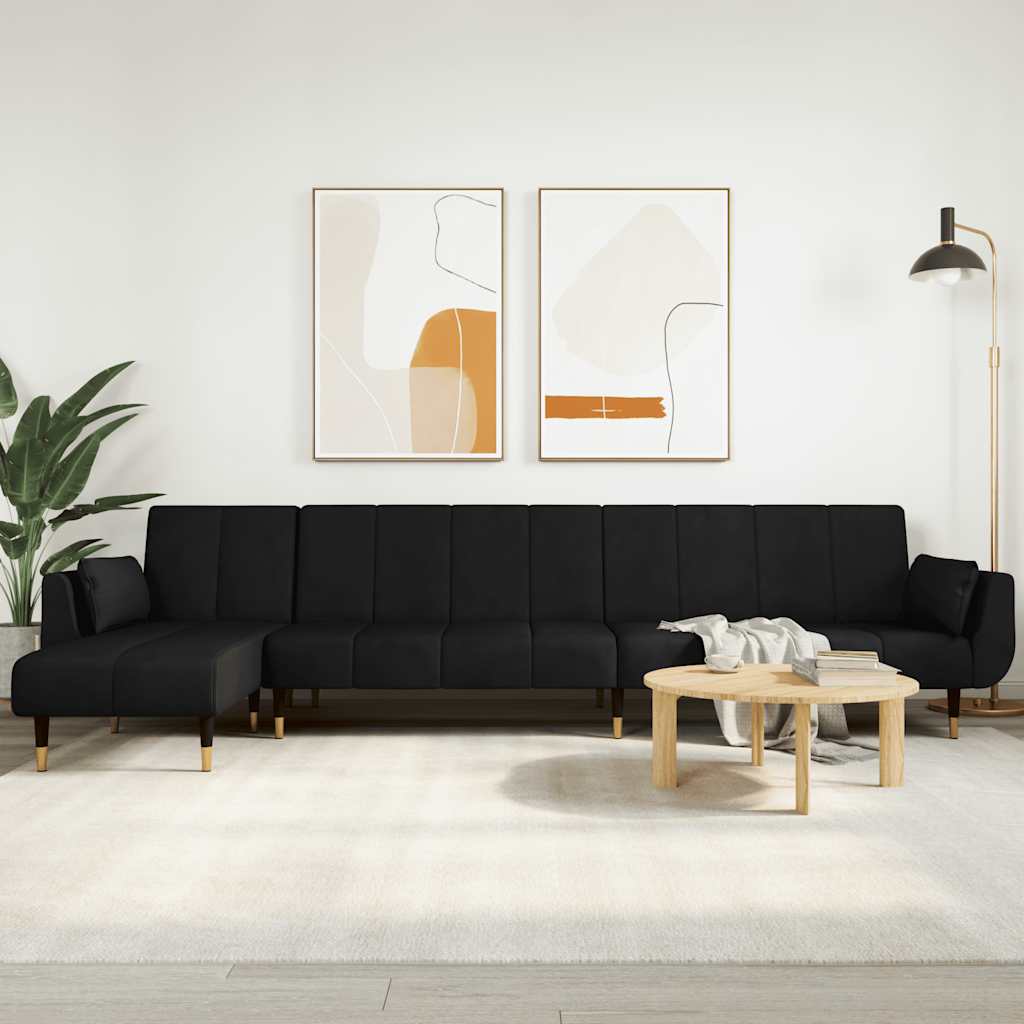 Καναπές Κρεβάτι Γωνιακός Μαύρος 275 x 140 x 70 εκ. Βελούδινος