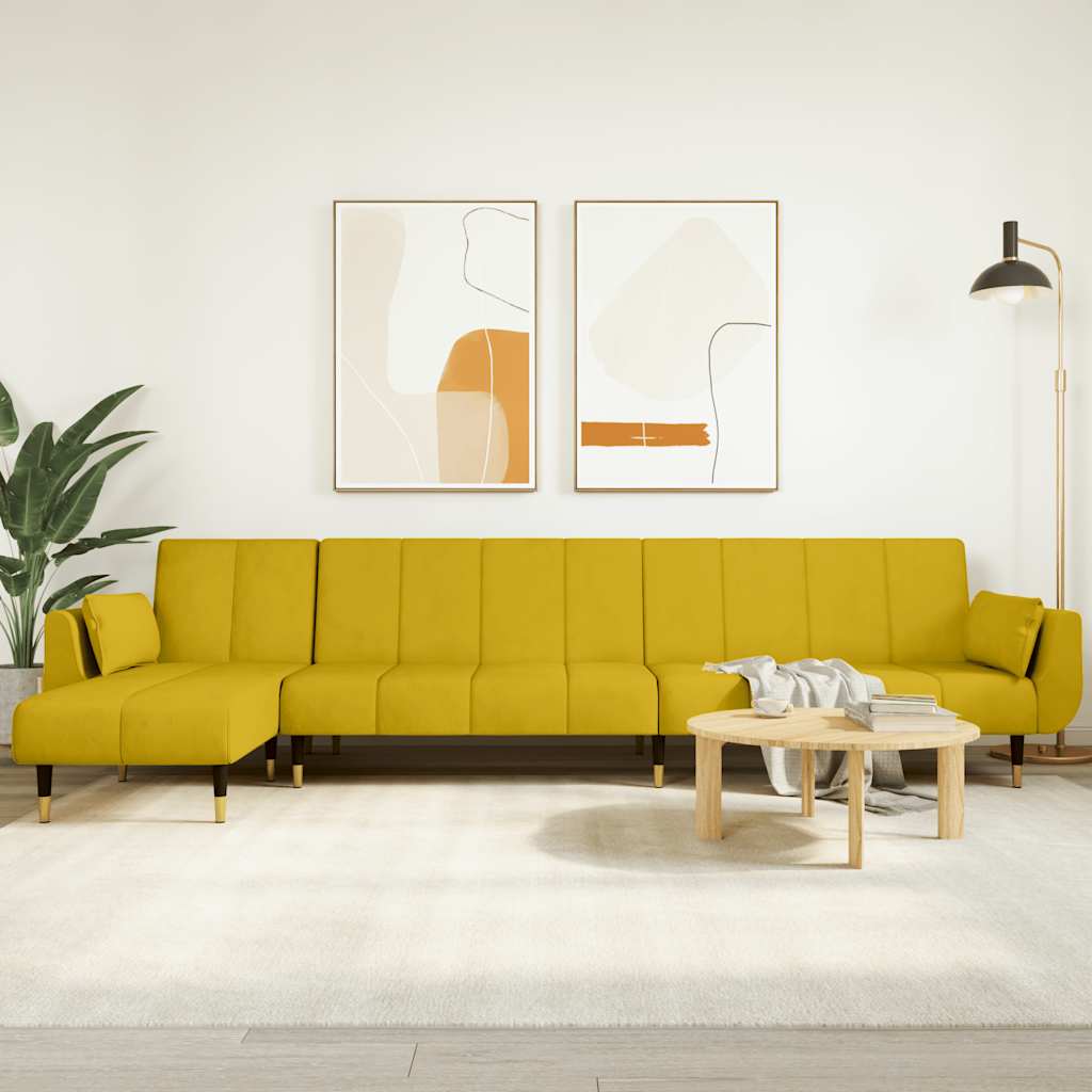 Καναπές Κρεβάτι Γωνιακός Κίτρινος 275 x 140 x 70 εκ. Βελούδινος - Pakobazaar