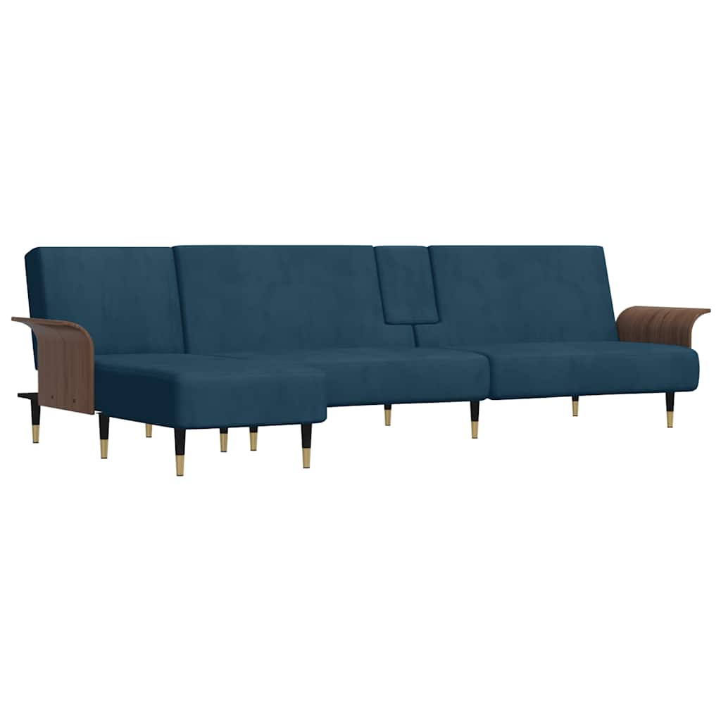 Καναπές Κρεβάτι Γωνιακός Μπλε 279 x 140 x 70 εκ. Βελούδινος