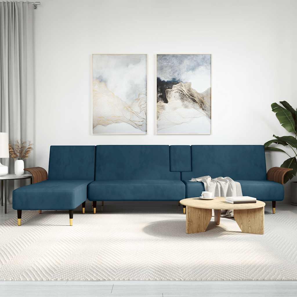 Καναπές Κρεβάτι Γωνιακός Μπλε 279 x 140 x 70 εκ. Βελούδινος