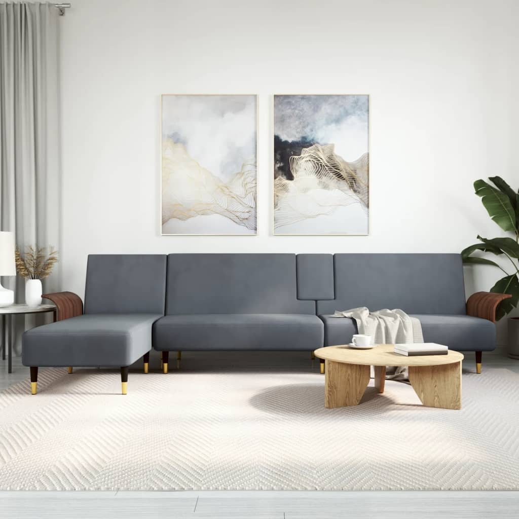 Καναπές Κρεβάτι Γωνιακός Σκ. Γκρι 279 x 140 x 70 εκ. Βελούδινος