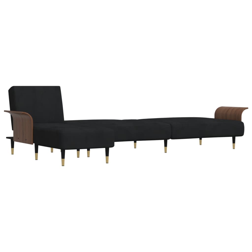 Καναπές Κρεβάτι Γωνιακός Μαύρος 279 x 140 x 70 εκ. Βελούδινος