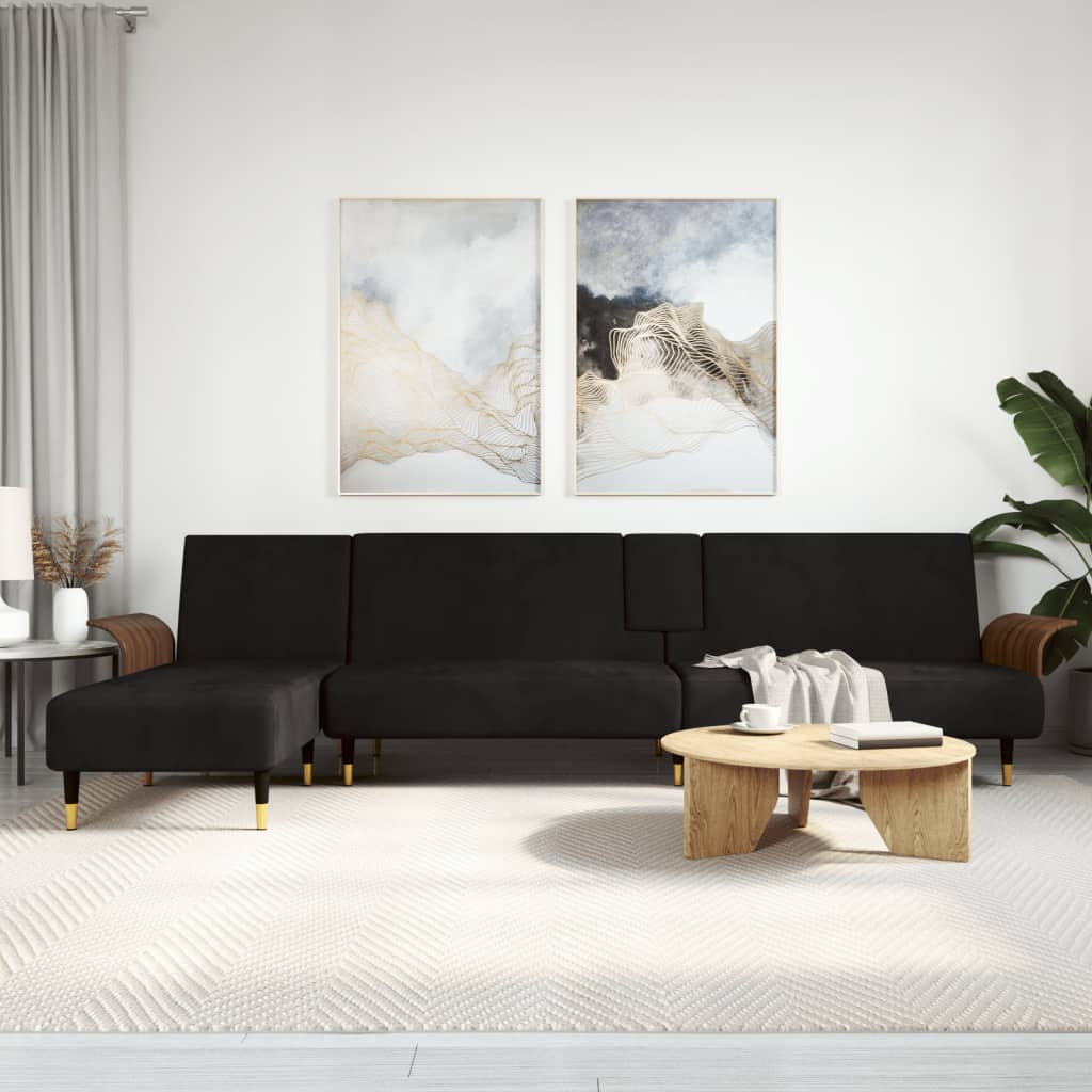 Καναπές Κρεβάτι Γωνιακός Μαύρος 279 x 140 x 70 εκ. Βελούδινος