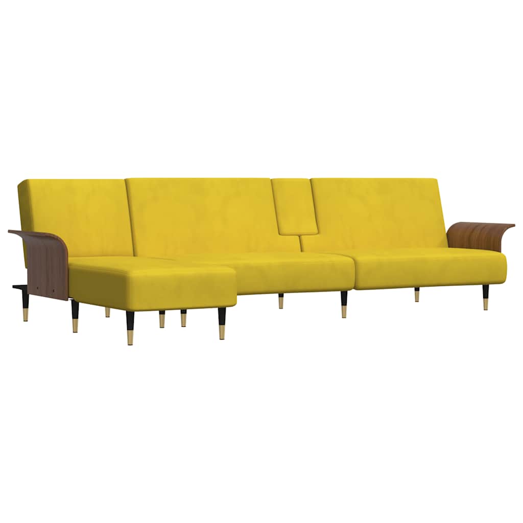 Καναπές Κρεβάτι Γωνιακός Κίτρινος 279 x 140 x 70 εκ. Βελούδινος
