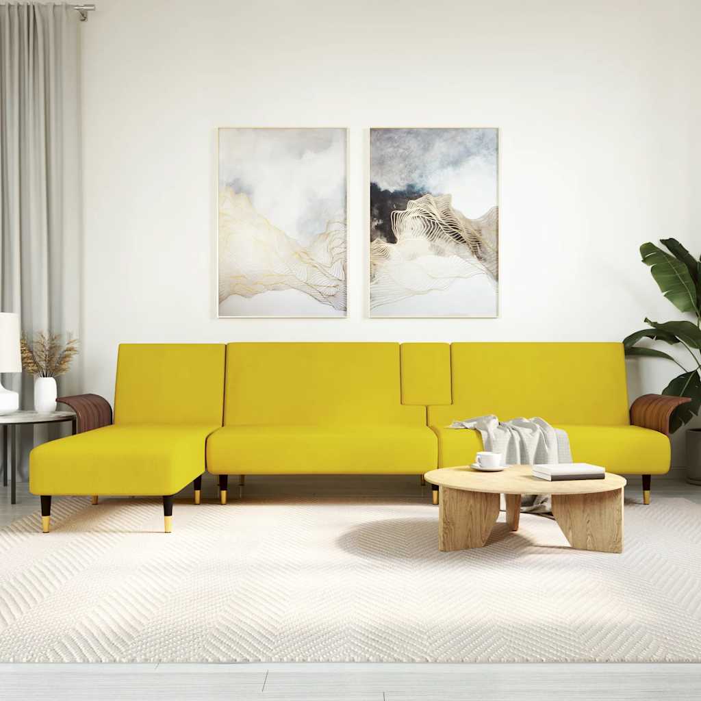 Καναπές Κρεβάτι Γωνιακός Κίτρινος 279 x 140 x 70 εκ. Βελούδινος